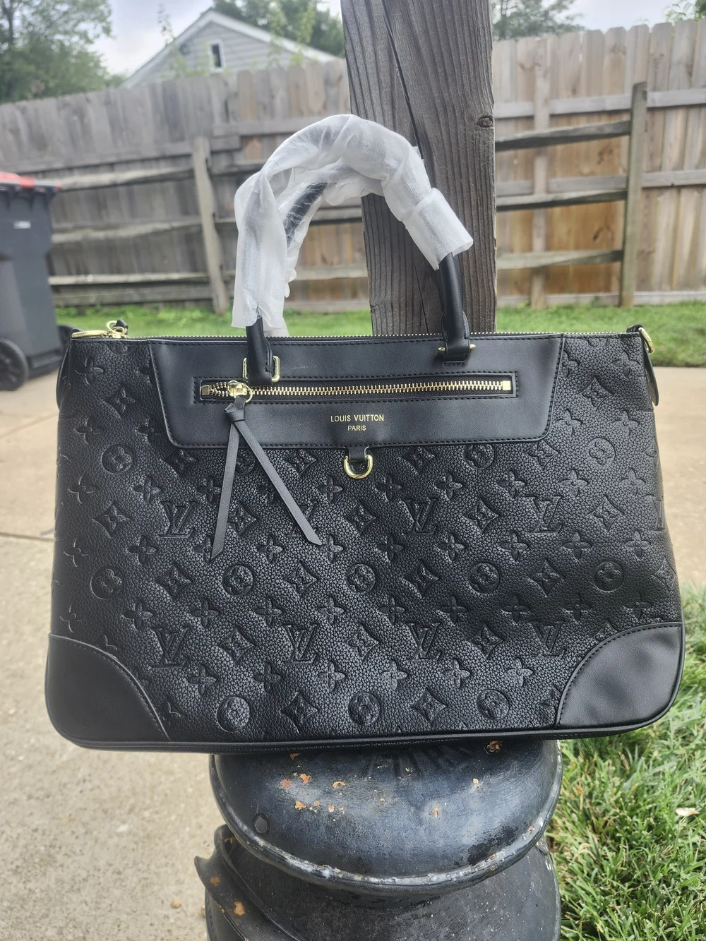 Brand New Monogrammed Black Embossed Monogram Satchel